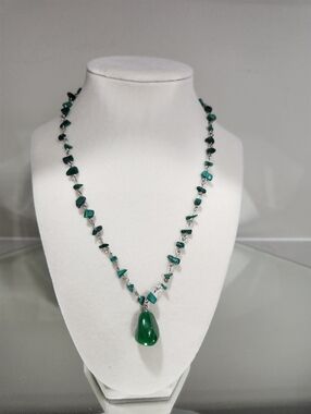 Malachite Teardrop 18" Necklace - Women Jewelry Irregular Chips Or Nugget Style